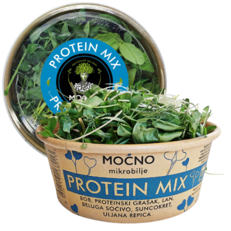 MOĆNO Protein Mix fresh microgreens in a kraft tub, main product shot