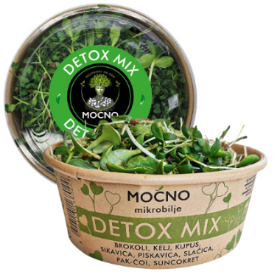 MOĆNO Detox Mix fresh microgreens in a kraft tub, main product shot