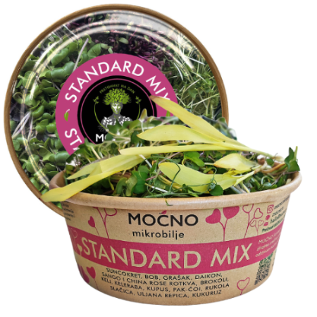 MOĆNO Standard Mix fresh microgreens in a kraft tub, main product shot