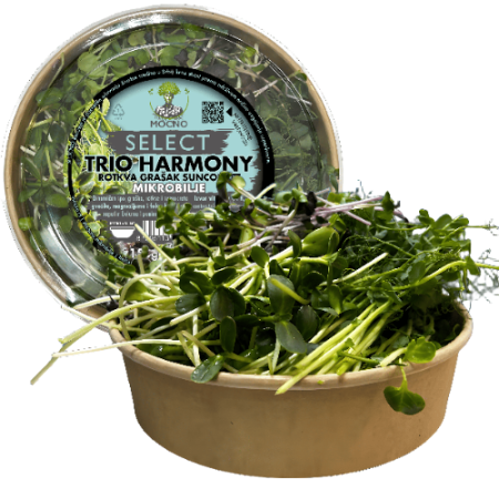 MOĆNO SELECT Trio Harmony three-variety microgreens blend in a kraft tub